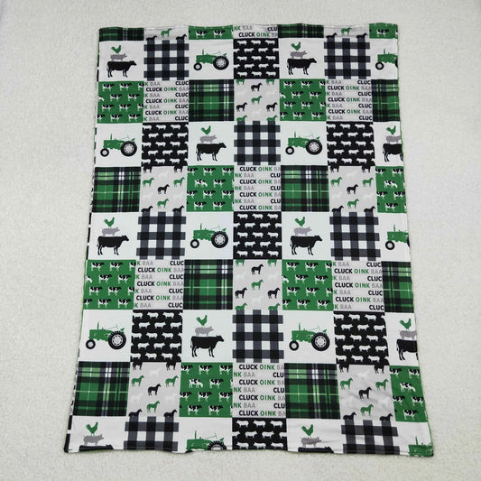 USA Shop Baby Boys Kids Farm Animals Plaid Green Blanket