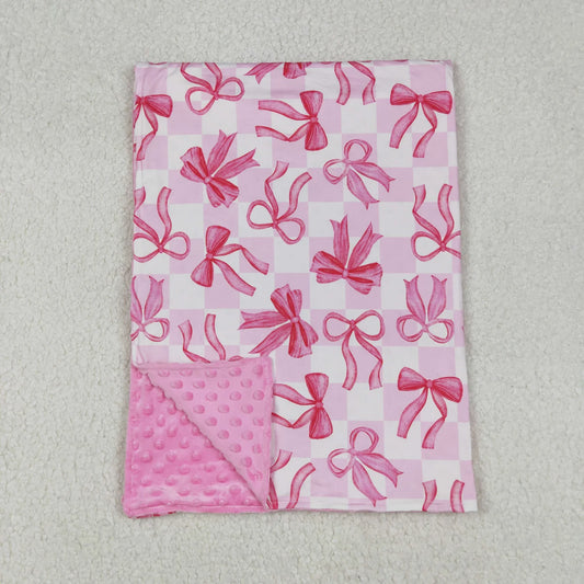 Baby Girls Kids Pink Checked Bows Minky Blanket