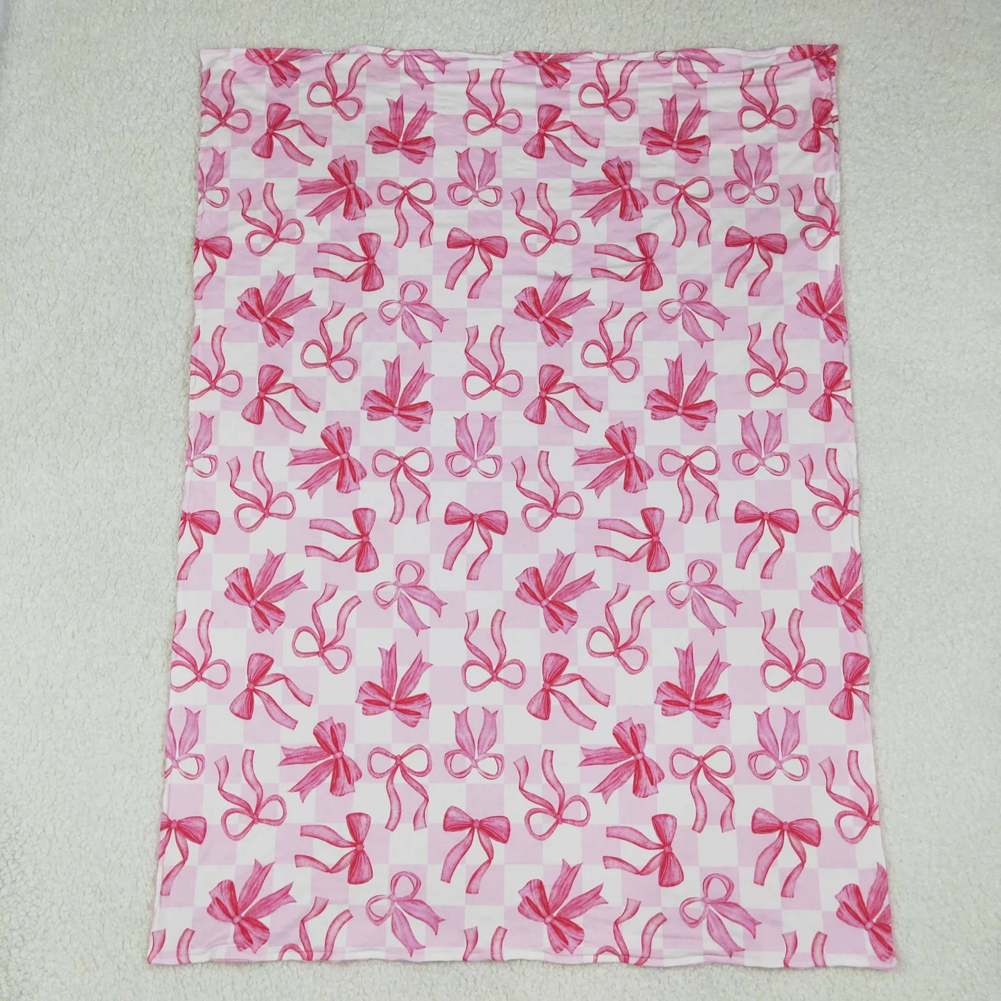 Baby Girls Kids Pink Checked Bows Minky Blanket
