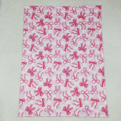 Baby Girls Kids Pink Checked Bows Minky Blanket