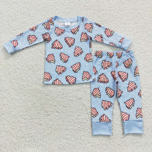 USA Shop Baby Boys Kids Long Sleeves Christmas Cakes Shirt Pants Blue Set Pajamas Clothes