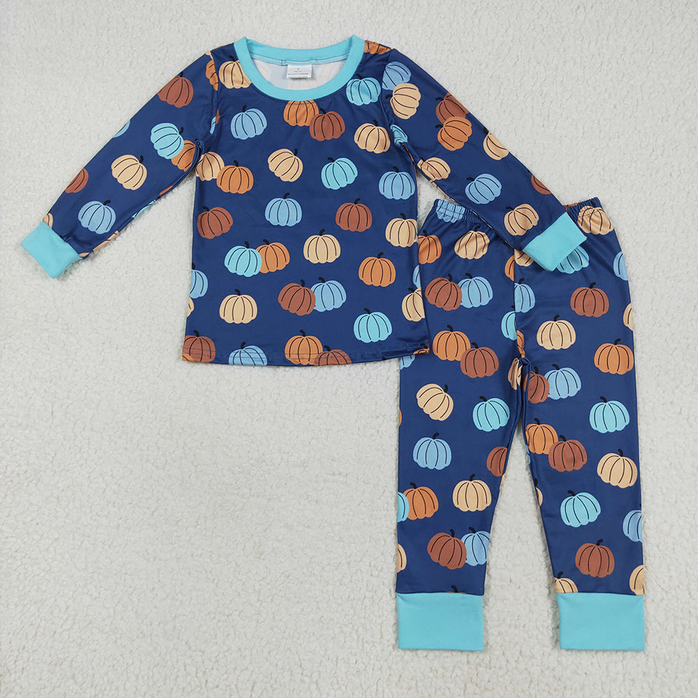 Baby Boy Long Sleeves Pumpkins Sibling Thanksgiving Fall Romper Outfit Pajamas Set
