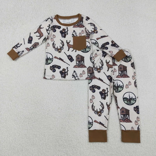 USA Shop Baby Boys Long Sleeves Deer Pocket Shirt Pants Hunting Pajamas Set