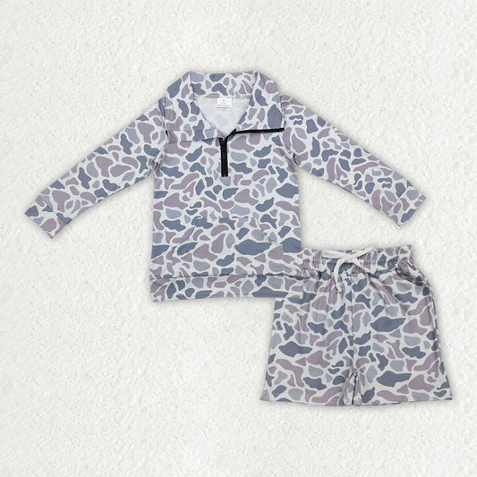 Sibling Baby Boys Kids Long Sleeves Southern Camo Zipper Shirts Pockets Shorts Hunting Clothes Sets