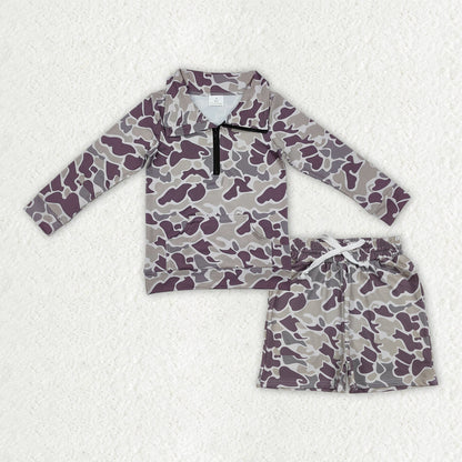 Sibling Baby Boys Kids Long Sleeves Southern Camo Zipper Shirts Pockets Shorts Hunting Clothes Sets