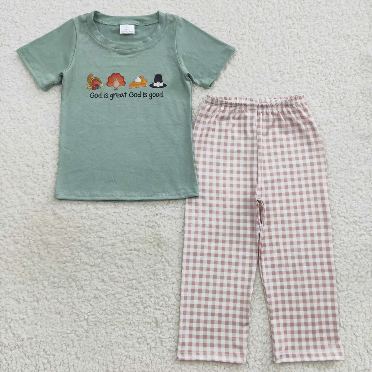 Baby Boys Kids Short Sleeves turkey Shirt Plaid Pants Set Thanksgiving Clothes