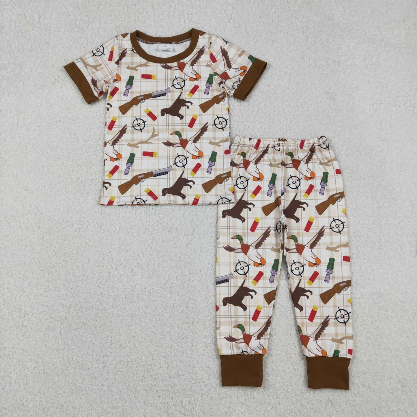 Sibling Baby Boys Short Sleeves Ducks Dogs Shirts Pants Hunting Pajamas Sets Clothes