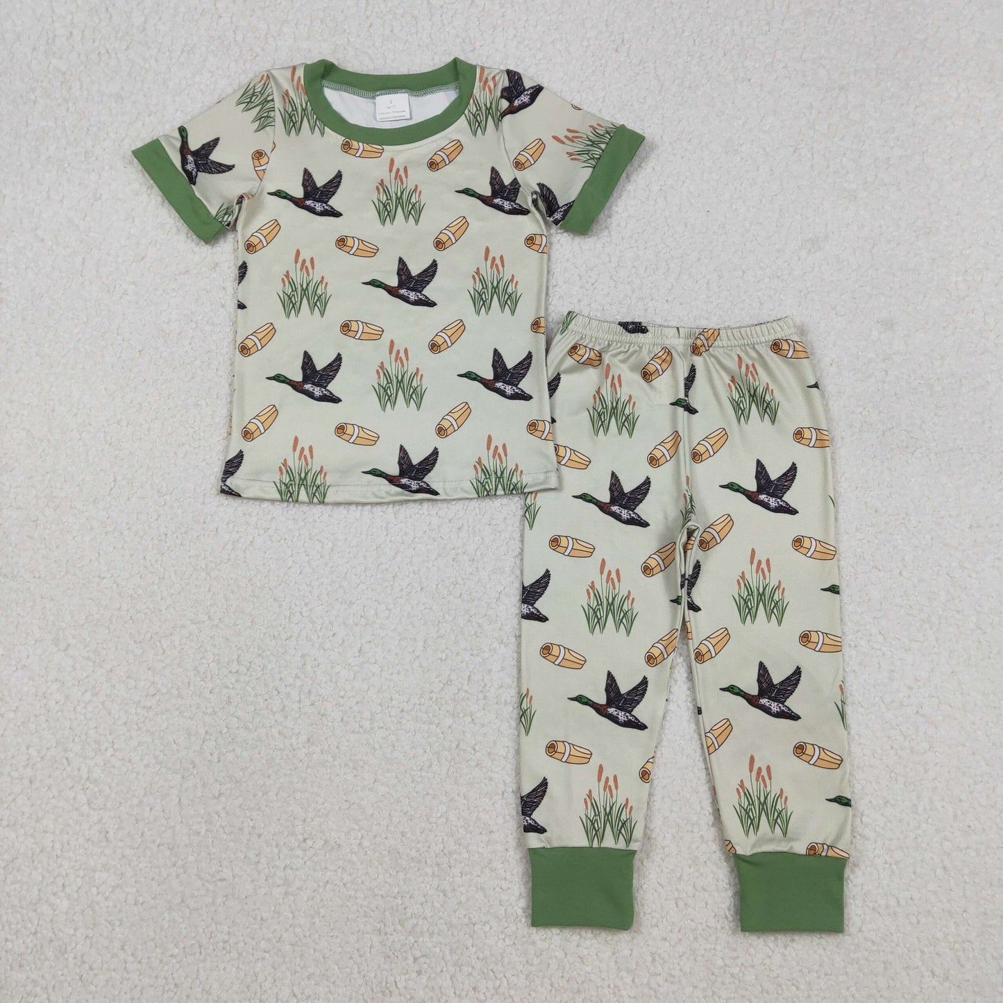 Sibling Baby Boys Kids Short Sleeves Ducks Hunting Green Zipper Romper Set Pajamas Clothes