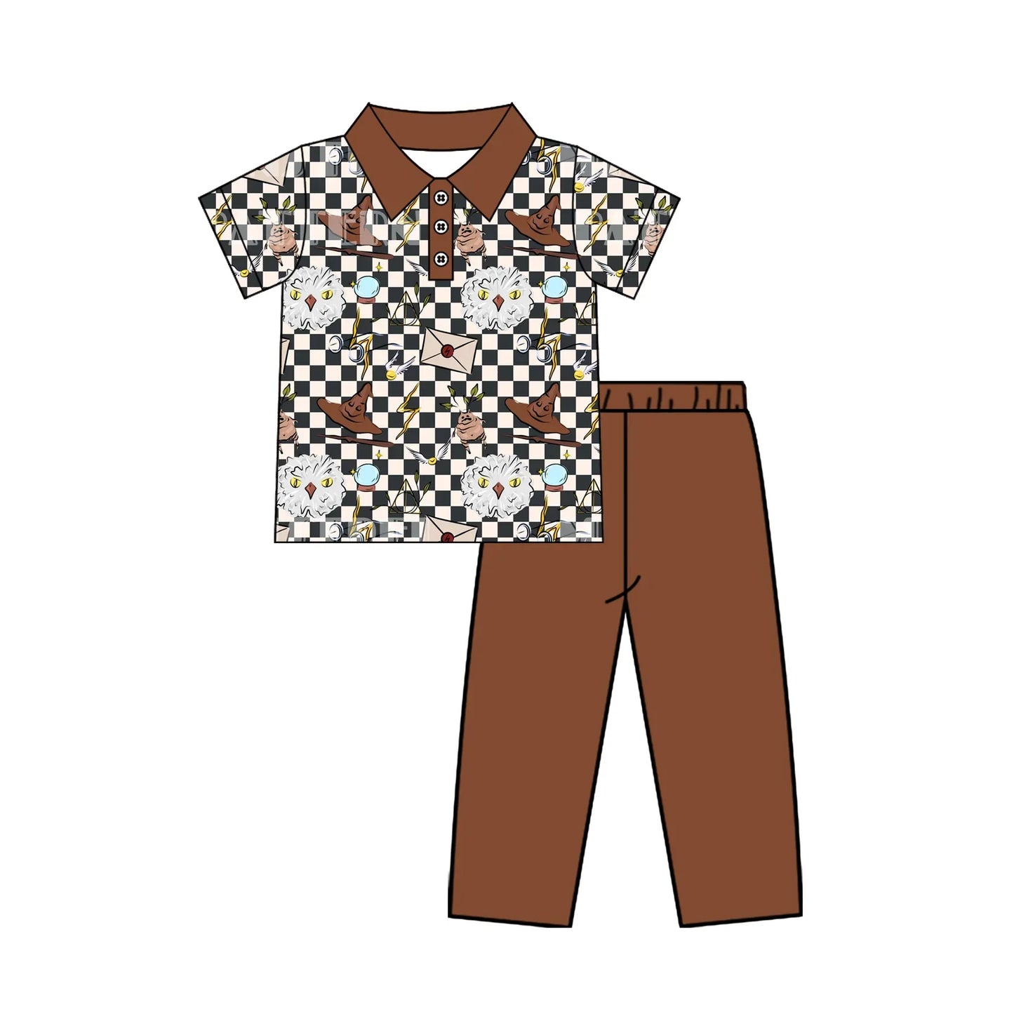 Preorder Baby Boy Kids Short Sleeves Checked Magic Buttons Shirt Pants Set Clothes ( Moq 5 )