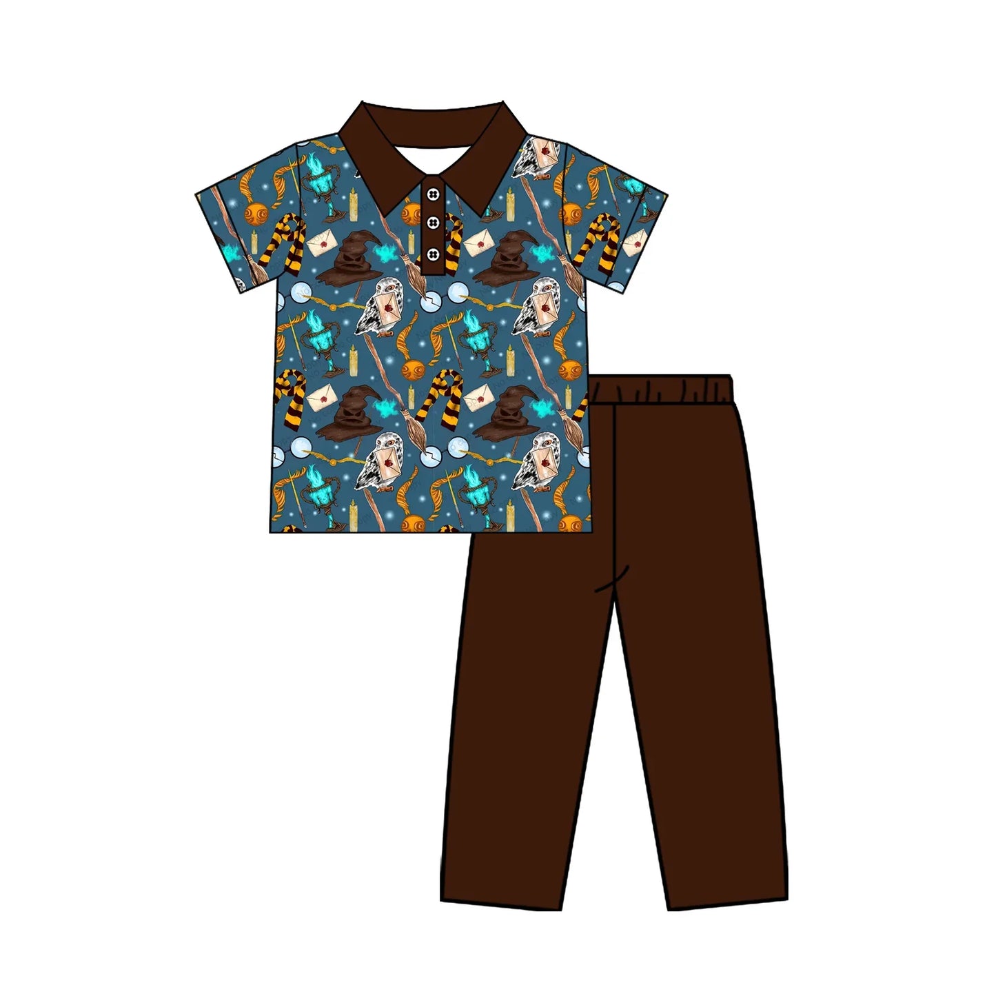 Preorder Baby Boy Kids Short Sleeves Magic Buttons Shirt Pants Set Clothes ( Moq 5 )