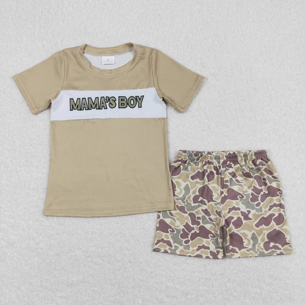 USA Shop Baby Boy Embroidery Mama's Boys Shirt Camo Shorts Set Clothes