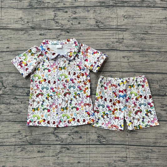 Preorder Baby Girl Kids Short Sleeves Buttons Shirt Shorts Cartoon Pajamas Set Clothes
