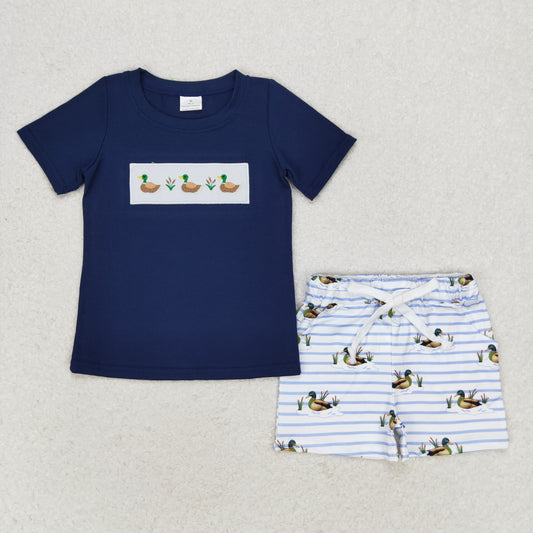 USA Shop Baby Boys Kids Embroidery Ducks Shirt Pockets Stripes Short Set Clothes