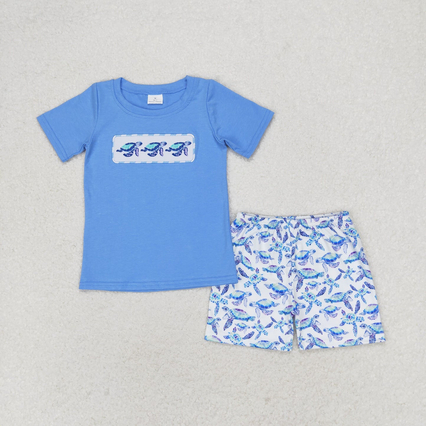 USA Shop Baby Boys Kids Short Sleeves Embroidery Turtles Blue Shirt Shorts Set Clothes