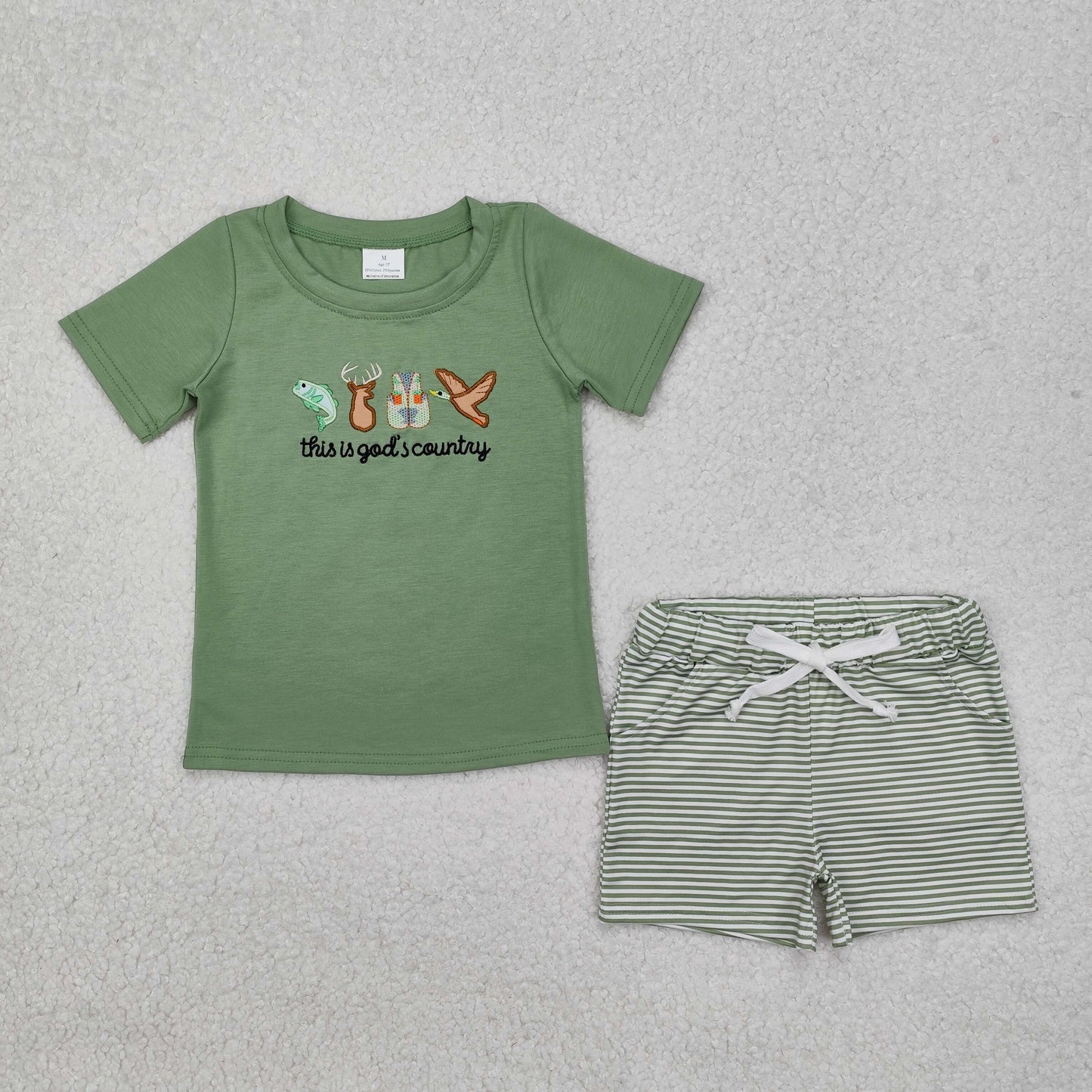 USA Shop Baby Boys Embroidery Deer Ducks Fish Shirt Pockets Stripes Shorts Hunting Set Clothes