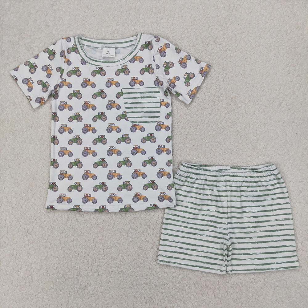 Sibling Baby Boys Kids Dogs Tractors Pockets Romper Set Summer Clothes