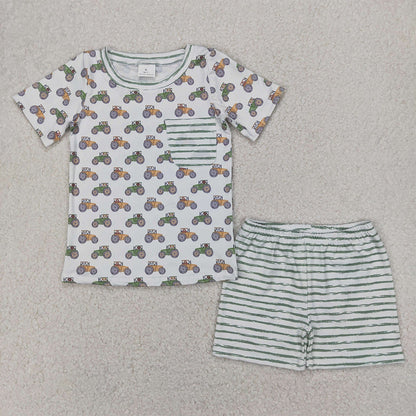 Sibling Baby Boys Kids Dogs Tractors Pockets Romper Set Summer Clothes
