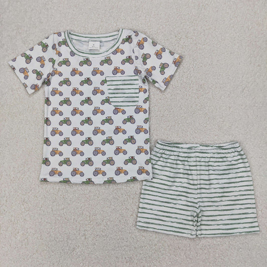 Sibling Baby Boys Kids Dogs Tractors Pockets Romper Set Summer Clothes