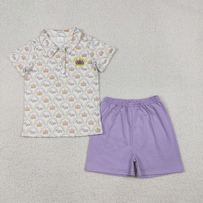 RTS Sibling Baby Boys Girls Kids Short Sleeves Mardi Gras Embroidery Masks Knee Length Dress Set