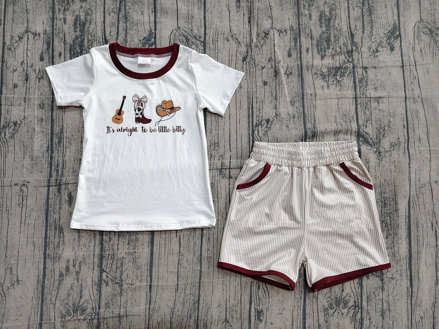 Preorder Baby Boys Boots Bows Guitar Shirt Pockets Shorts Western Set