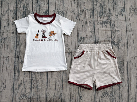 Preorder Baby Boys Boots Bows Guitar Shirt Pockets Shorts Western Set