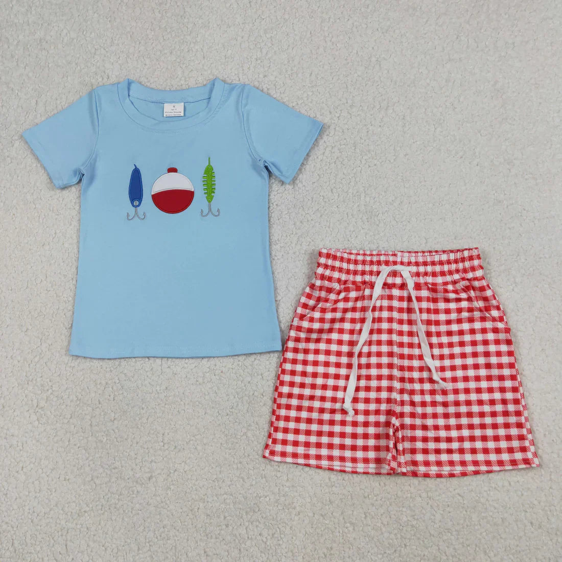 Sibling Baby Boys Kids Short Sleeves Embroidery Fishing Shirt Shorts Easter Set Romper Blue Clothes