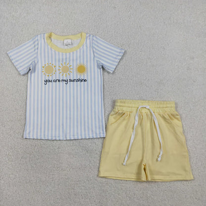RTS Sibling Baby Boys Girls Kids Short Sleeves Tops Yellow Cotton Shorts Set