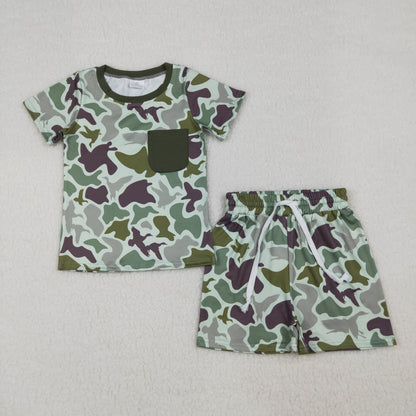 Sibling Baby Boys Kids Short Sleeves Deer Ducks Deer Shirts Camo Pockets Shorts Sets Hunting Clothes