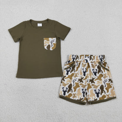 RTS Sibling Baby Boys Kids Short Sleeves Cotton Shirts Pockets Shorts Sets Summer Camo Clothes