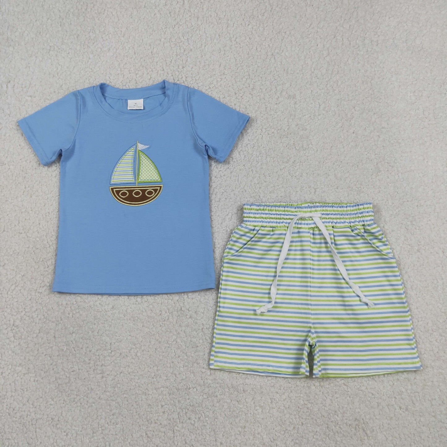 Sibling Baby Boys Kids Embroidery Boat Shirt Stripes Shorts Set Romper Summer Clothes