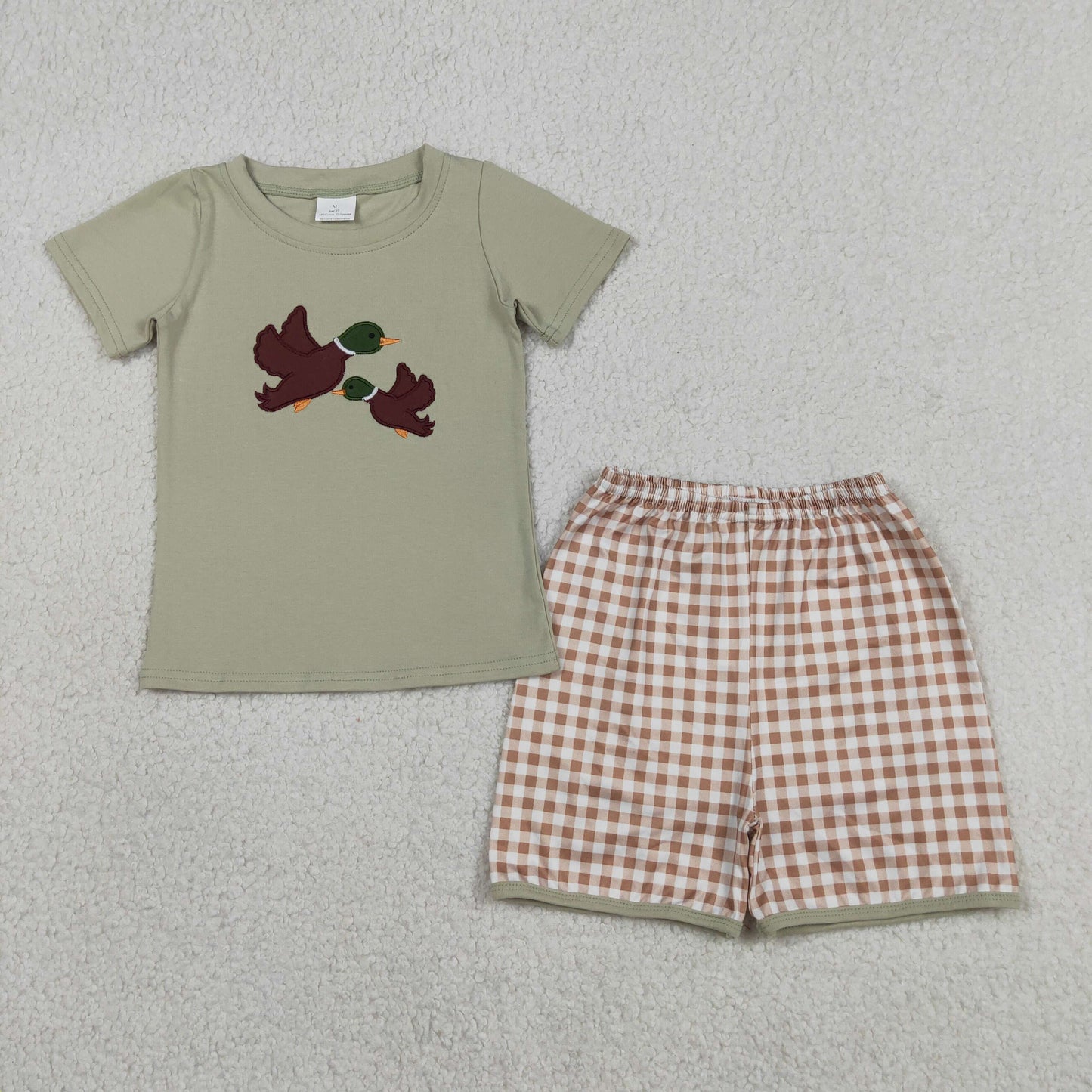 Sibling Baby Boys Kids Embroidery Ducks Shirt Plaid Shorts Set Romper Hunting Clothes