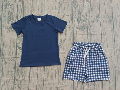 RTS Baby Boys Kids Navy Short Sleeves Shirt Plaid Pockets Shorts Summer Clothes Set