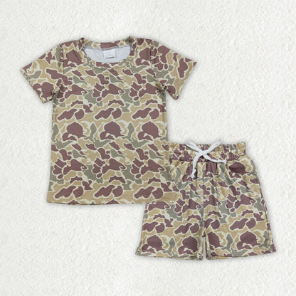 RTS Sibling Baby Boys Kids Short Sleeves Camo Shirts Pockets Shorts Sets Pajamas Clothes