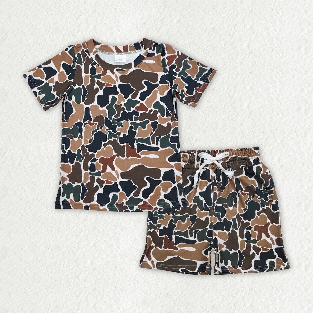RTS Sibling Baby Boys Kids Short Sleeves Camo Shirts Pockets Shorts Sets Pajamas Clothes