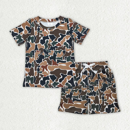 RTS Sibling Baby Boys Kids Short Sleeves Camo Shirts Pockets Shorts Sets Pajamas Clothes