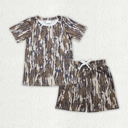 RTS Sibling Baby Boys Kids Short Sleeves Camo Shirts Pockets Shorts Sets Pajamas Clothes