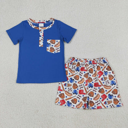 Sibling Baby Boys Kids Blue Shorts Sleeves Baseball Shirt Shorts Romper Set 4th of July Clothes