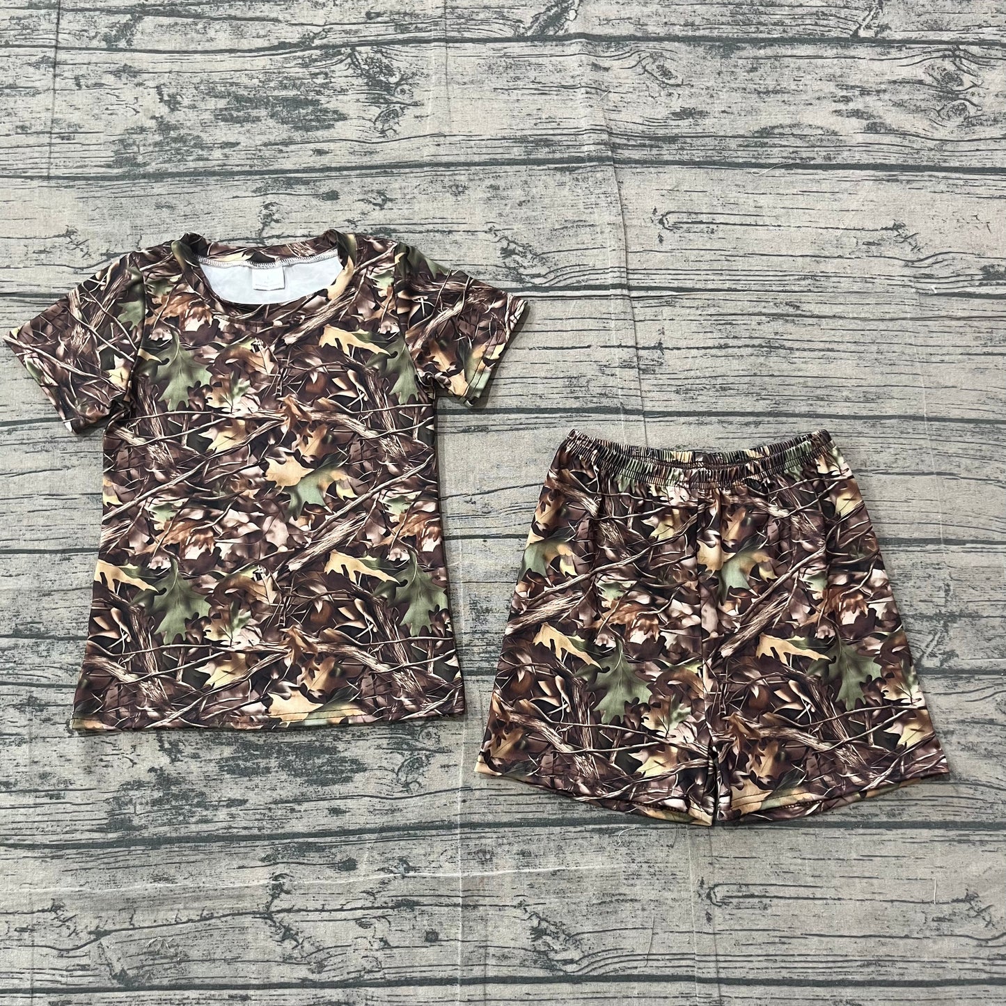Preorder Baby Boys Kids Short Sleeves Shirt Shorts Leaves Camo Set Summer Clothes