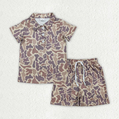 RTS Sibling Baby Boys Kids Short Sleeves Camo Buttons Shirts Pockets Shorts Sets Summer Clothes
