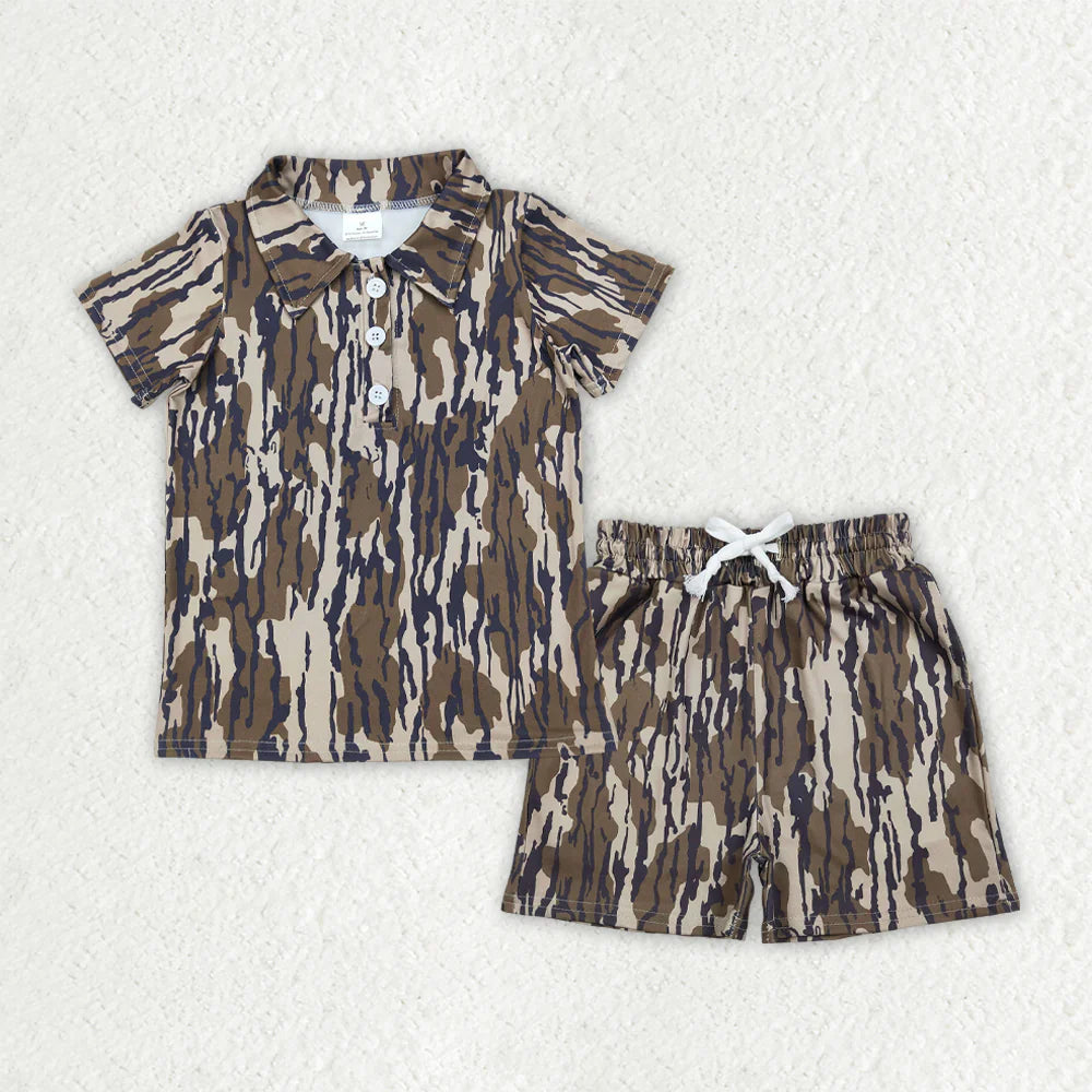 RTS Sibling Baby Boys Kids Short Sleeves Camo Buttons Shirts Pockets Shorts Sets Summer Clothes