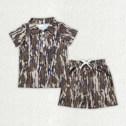 RTS Sibling Baby Boys Kids Short Sleeves Camo Buttons Shirts Pockets Shorts Sets Summer Clothes