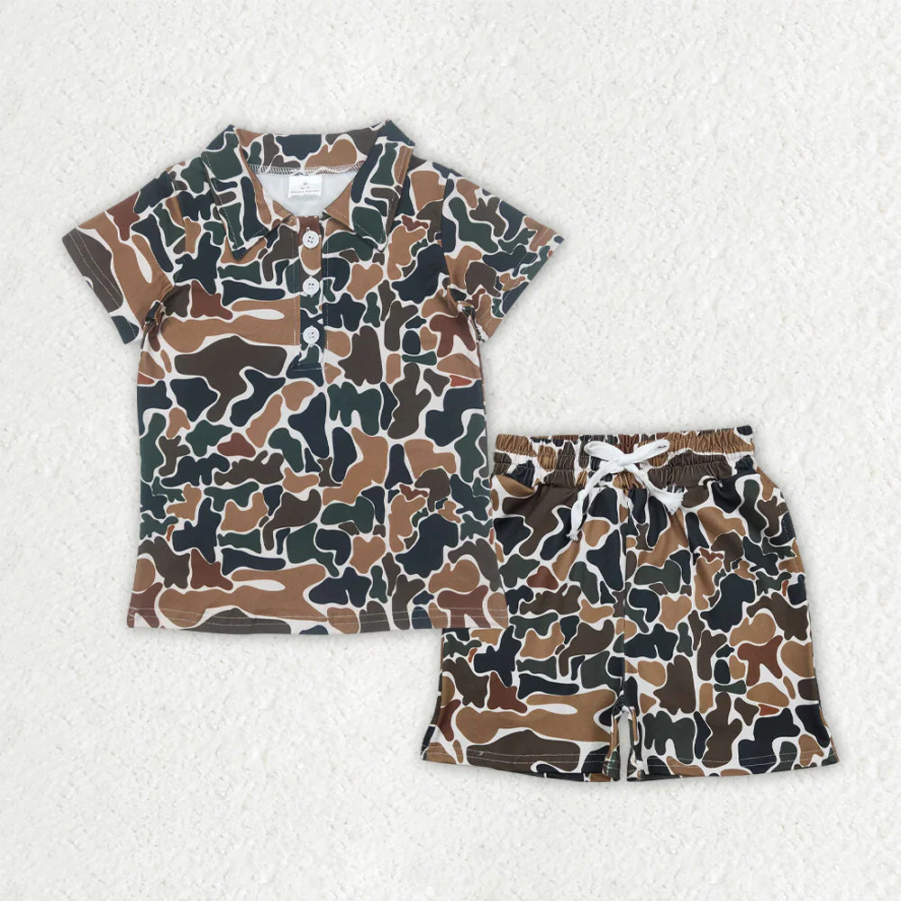 RTS Sibling Baby Boys Kids Short Sleeves Camo Buttons Shirts Pockets Shorts Sets Summer Clothes