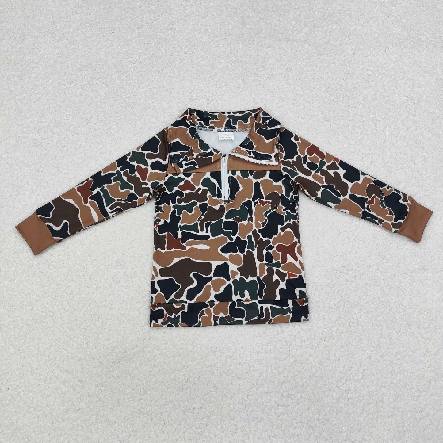 USA Shop Baby Boys Kids Long Sleeves Brown Camo Zipper Pullover Shirt