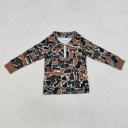 USA Shop Baby Boys Kids Long Sleeves Brown Camo Zipper Pullover Shirt