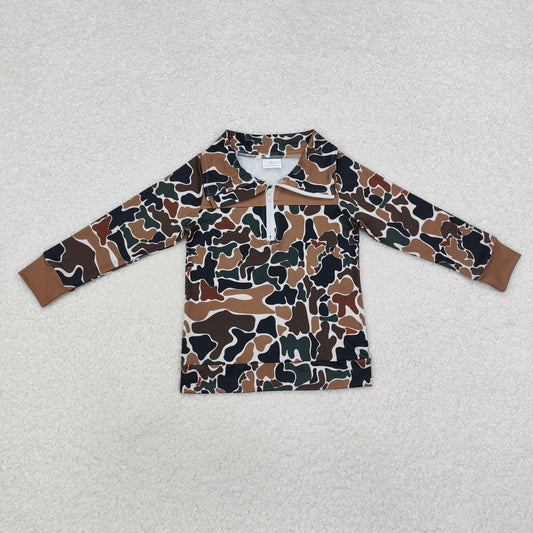 USA Shop Baby Boys Kids Long Sleeves Brown Camo Zipper Pullover Shirt