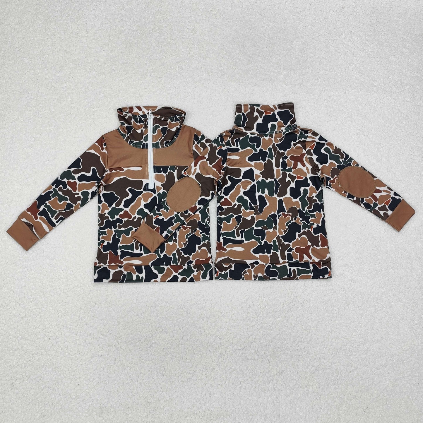 USA Shop Baby Boys Kids Long Sleeves Brown Camo Zipper Pullover Shirt
