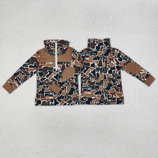 USA Shop Baby Boys Kids Long Sleeves Brown Camo Zipper Pullover Shirt