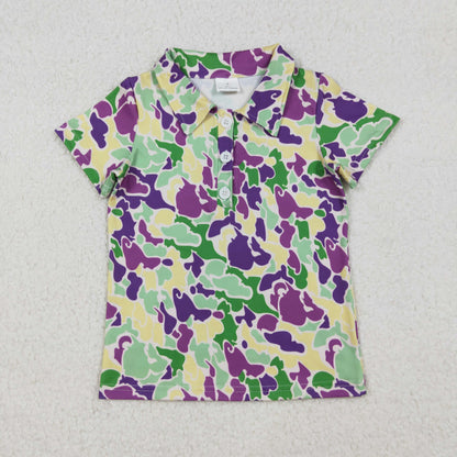 Sibling Baby Boys Kids Short Sleeves Mardi Gras Buttons Shirts Tops
