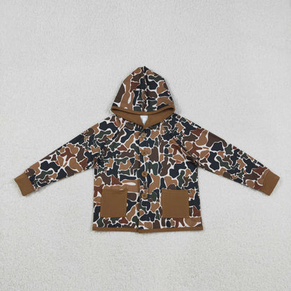 Sibling Baby Boys Kids Southern Camo Print Hoodie Pockets Buttons Shirts Coats