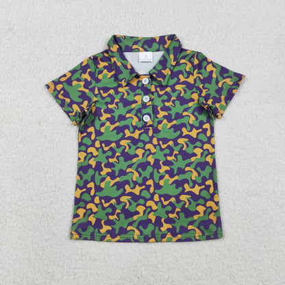 Sibling Baby Boys Kids Short Sleeves Mardi Gras Buttons Shirts Tops